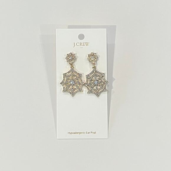 NWT J. Crew Gold Halloween Pavé Crystals Spiderweb Statement Earrings - Picture 3 of 6